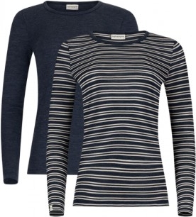 Langærmet T-shirt Til Dame I 100% Merino Uld, 1x1 Rib, 2-pak S Nature/navy Melange