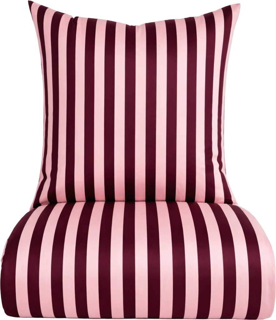 OMHU Økologisk Sengesæt Blok Strib Royal/rose Str 140x220 cm - Sengetøj Bomuld hos Magasin