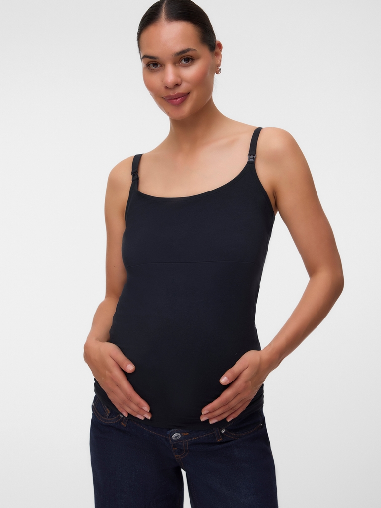 Mamalicious Maternity 2 Pack Seamless Cami Top - Black/Chocolate Brown