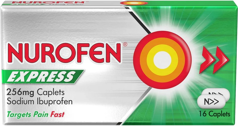 nurofen express 256mg pain relief caplets ibuprofen 16 per pack