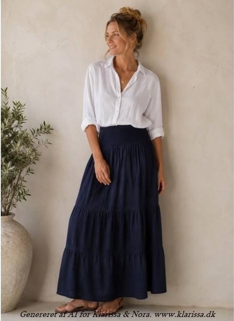 Nederdel Feminin Nederdel Med Smocktalje - Navy