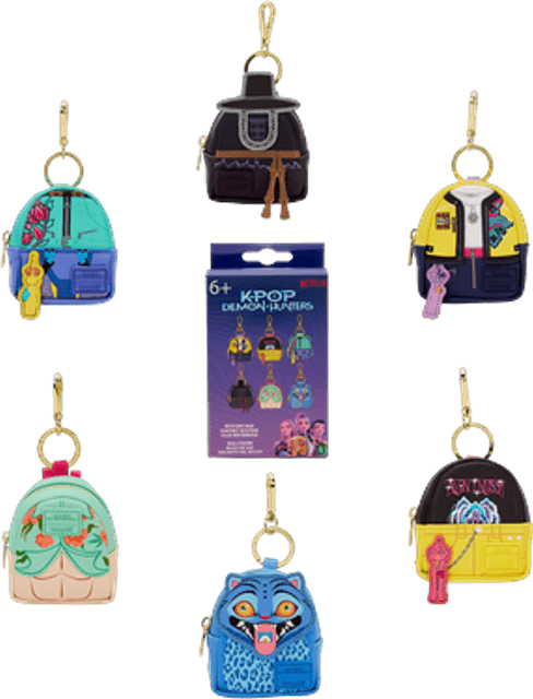 Loungefly KPop Demon Hunters Bag Charm Mystery Box Display