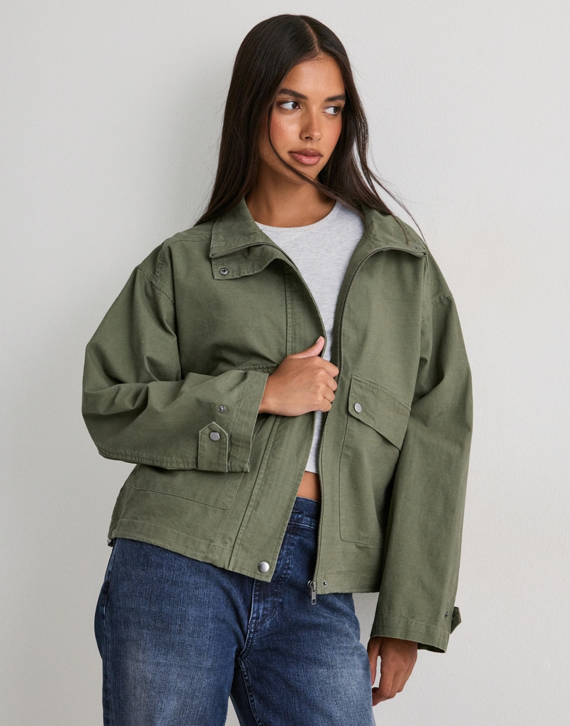 Nelly Funnel Neck Cotton Jacket - Grøn