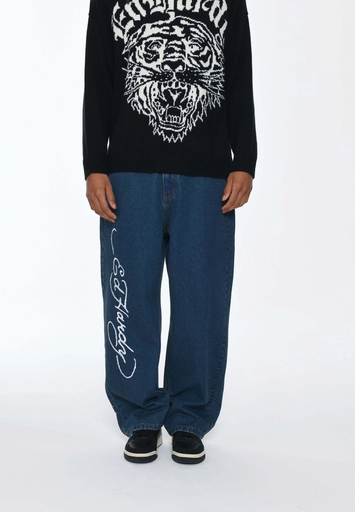 ed hardyflaming skull baggy - jeans relaxed fit - indigo