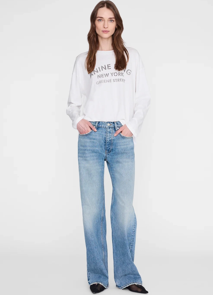 Anine Bing Langærmet New York Stencil Long Sleeve T-shirt - Beige