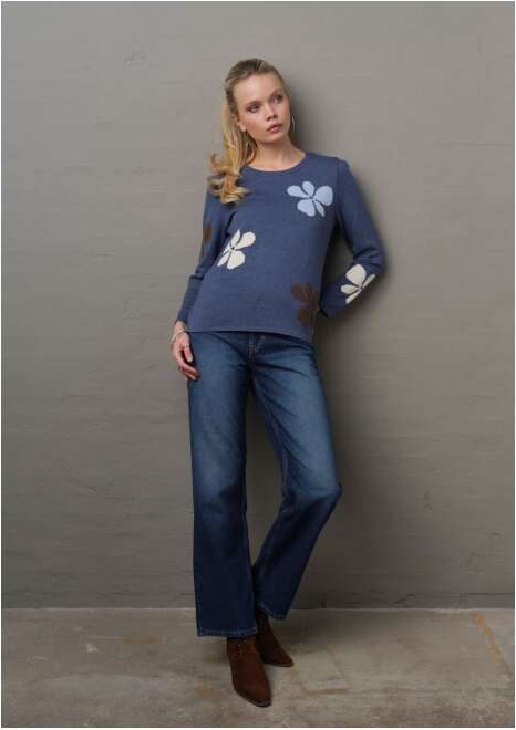 Skovhuus Finstrikket Bluse Med Blomsterprint