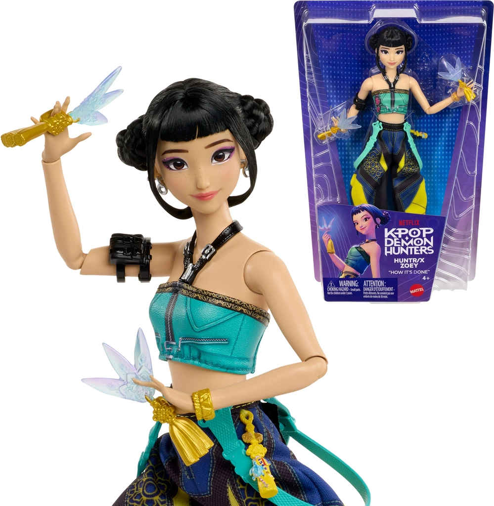 mattel kpop demon hunters huntr/x zoey fashion doll | 11 posable joints | spirit blades accessory