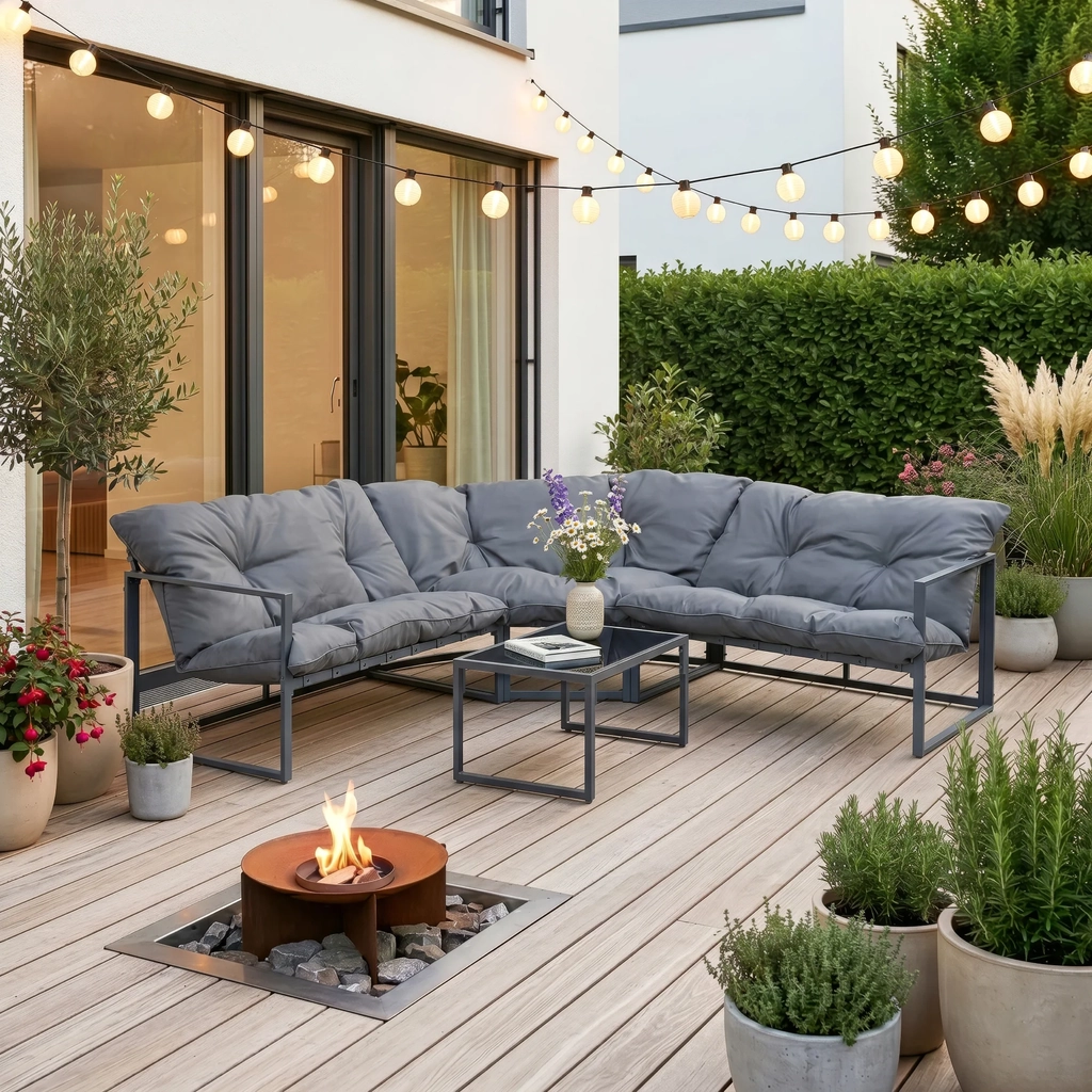Casa.Pro Karg Sofa Mit Couchtisch Kissen Dunkelgrau Lounge-Set, Tisch einschl. 1 Sofas