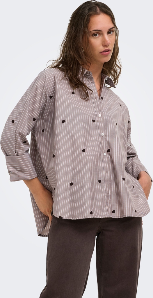 Only Onlnew Lina Grace Str Emb Shirt Noos Wvn - Brown