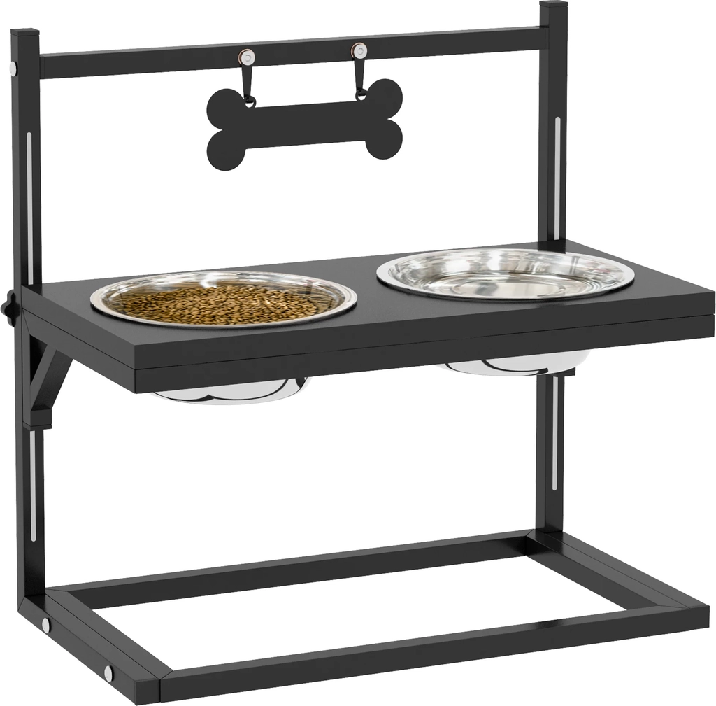 elevated dog bowl height adjustable food bowl with stand bone-shaped metal plate, 2 x 900ml stainless steel bowls adjustable dog bowls feeding bowl feeding station for dogs cats black