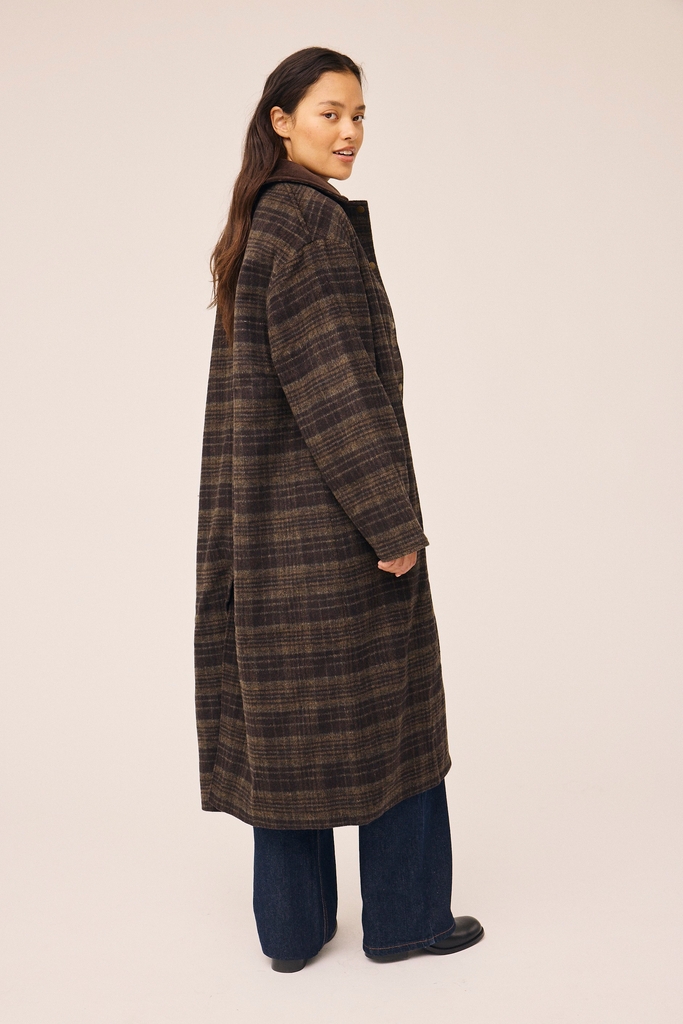 Magasin Emmy Wool 1 Coat With Corduroy Detail GRS Kvinde Autumn Check Frakker Str XS
