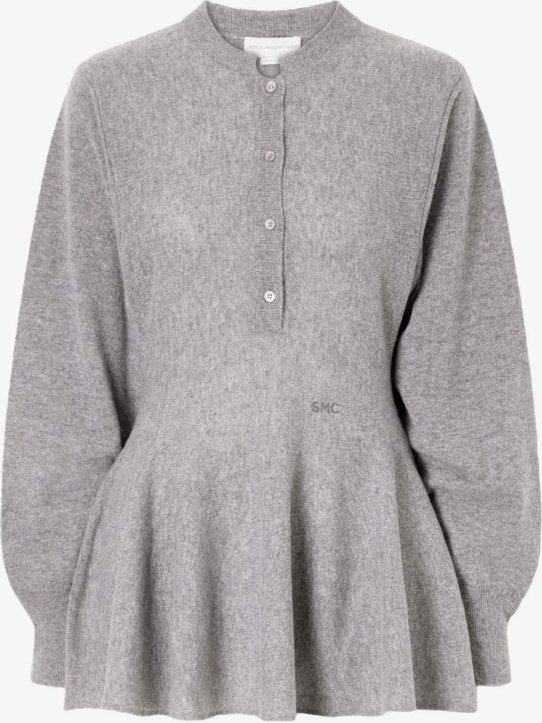 peplum knit button top grey melange