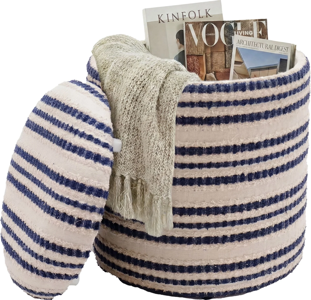 puf med opbevaring i bomuld - ø40 cm - beige - håndlavet