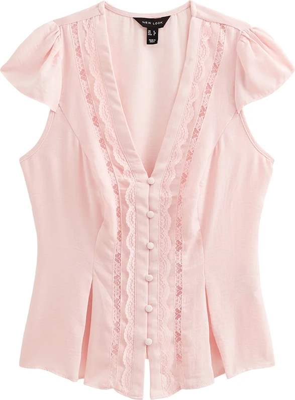 new looklight lace trim cap sleeve blouse - blus - pale pink