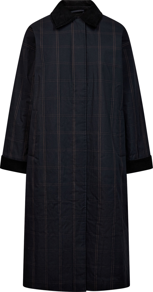 Magasin Emmy 1 Coat With Corduroy Detail GRS Kvinde Navy Check Frakker Str M