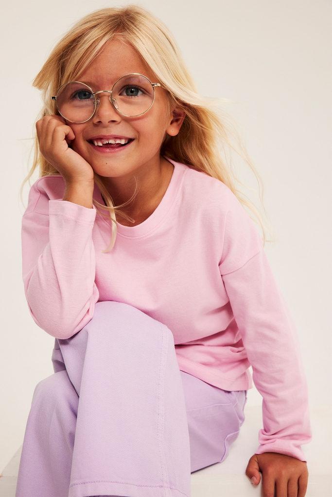 oversize långärmad t-shirt i bomullstrikå