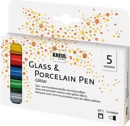 Glas- og porcelænstusch, Glitter medium sæt med 5 stk