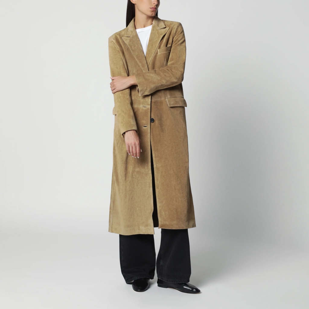 olive beige alissa single-breasted suede coat