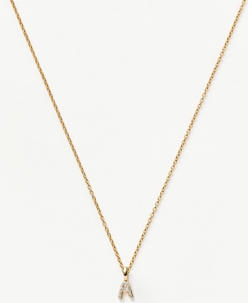 fine diamond initial mini pendant necklace - a | 14ct solid yellow gold plated/diamond
