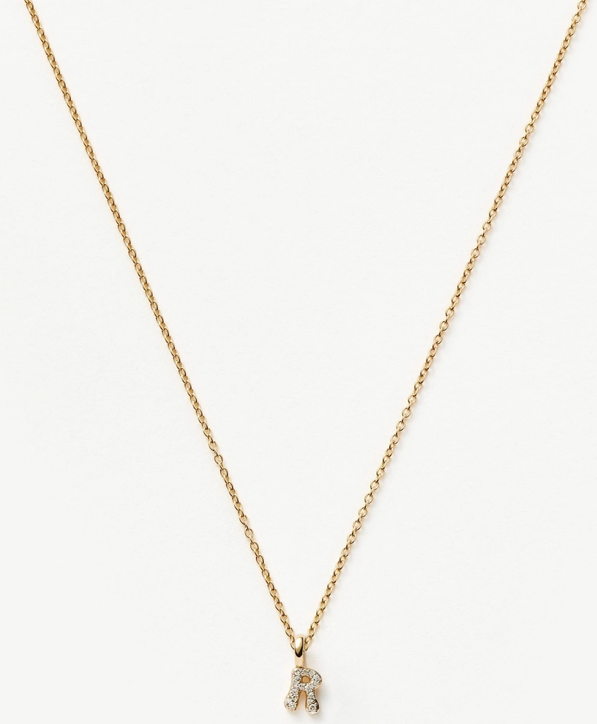 solid gold diamond initial mini pendant necklace - g | 14ct solid yellow gold plated/diamond