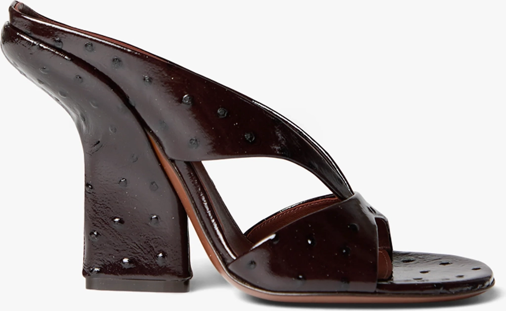 open-toe leather heels in dark brown