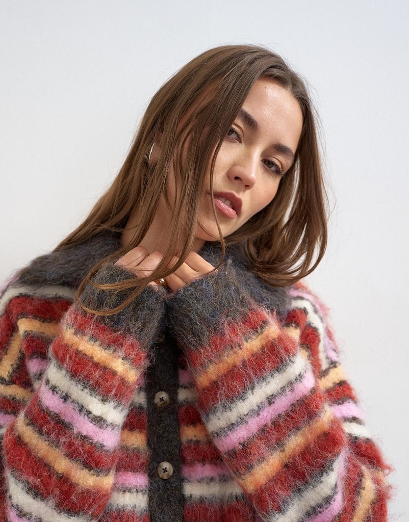 Topshop Tstine LS Cardigan KNT Kvinde Red Heart Bukser Regular Fit Str S - Uld hos Magasin