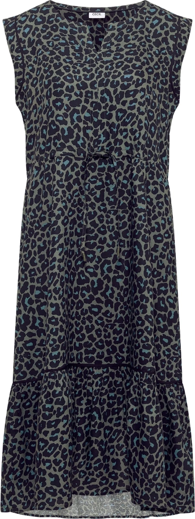 cecilmidi dress with split neck and print - hverdagskjole - dried olive green
