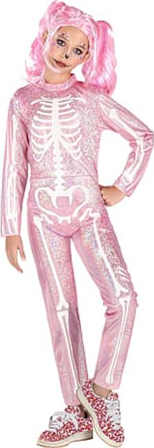 halloween pink glimmer skelet kostume str. 140
