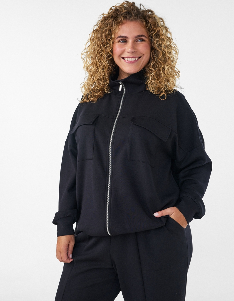 jersey cardigan med lynlås og høj krave