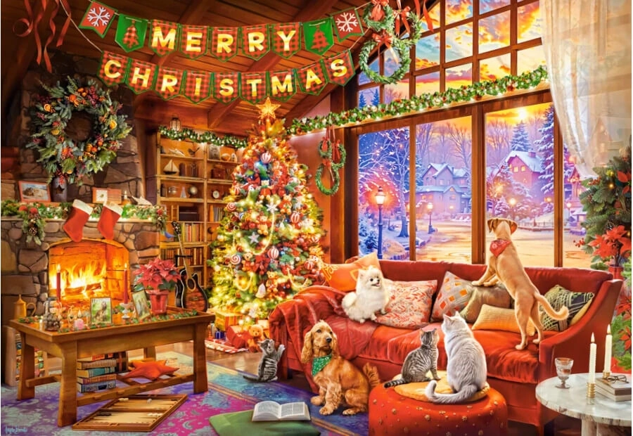 christmas evening with pets