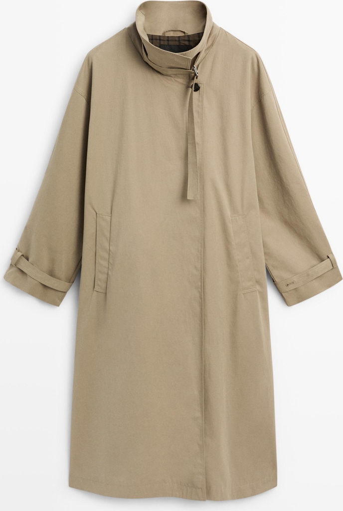 lang trenchcoat med spændedetalje