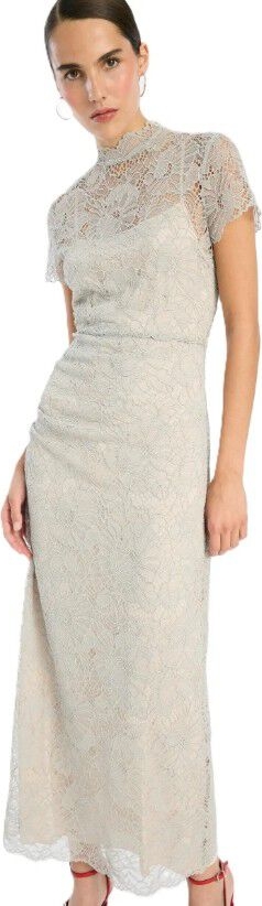 ROTATE Birger Christensen Lace Long Midi Dress Kvinde Alloy (Light Gray) Lange Kjoler Str 38 - hos Magasin