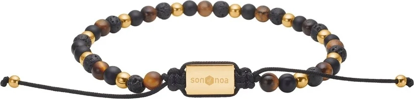 son bracelet black agate/lava/tiger eye and steel 4mm, 19-25cm