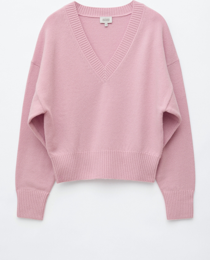 & Other Stories Wool-Cotton V-Neck Jumper Pink