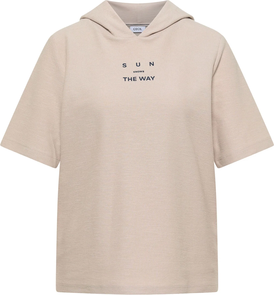 cecilkurzarm shirt mit kapuze und wording - t-shirts print - cashmere beige