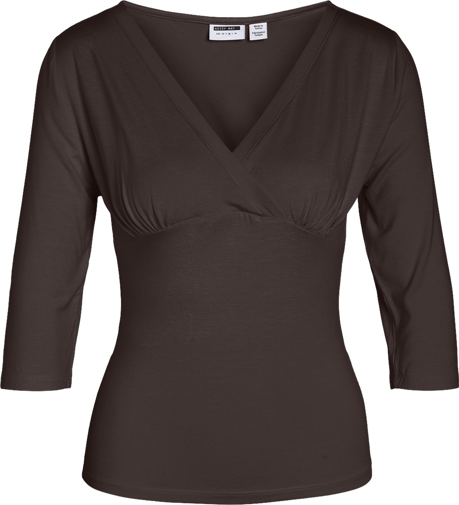 Noisy may Nmjune 3/4 Vneck TOP Kvinde Coffee Bean Toppe Regular Fit Str M - hos Magasin