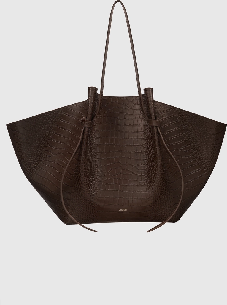 xl mochi - embossed espresso croc leather