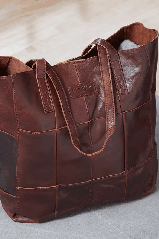 corium shopper bag i patchwork | ægte læder | brun