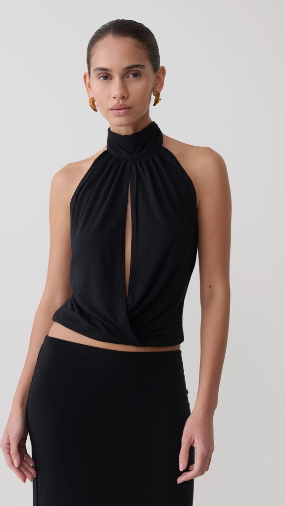 maki viscose sleeveless halter top - black