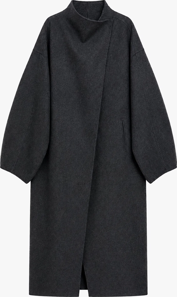 leroy funnel neck wool coat in dark grey melange