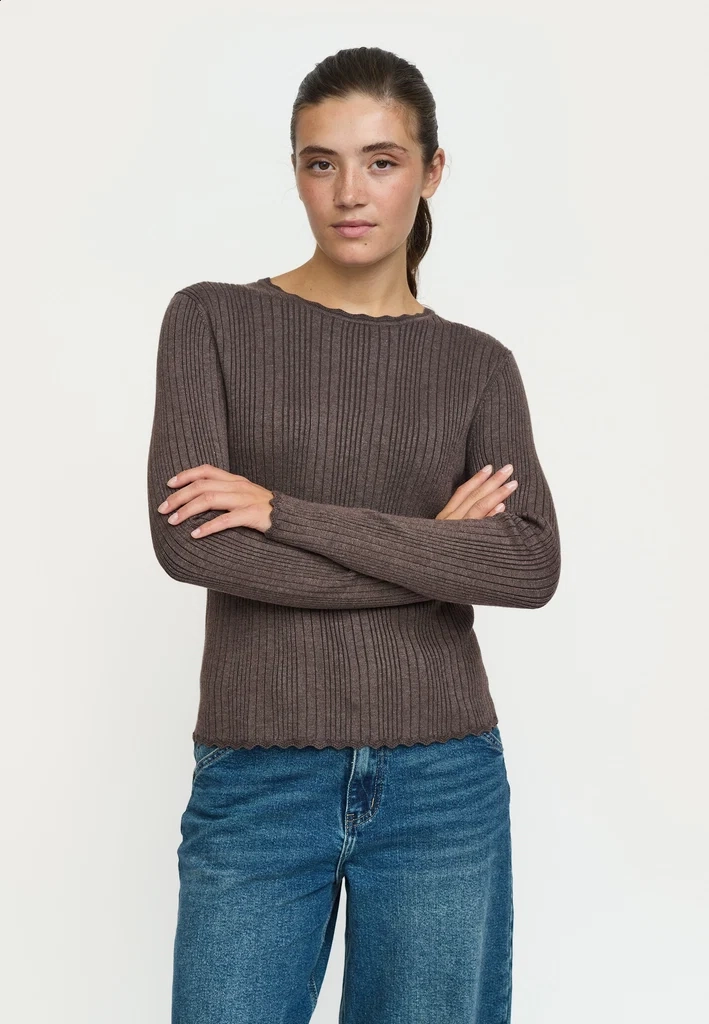 srmarla lace edge knit - coffee quartz melange