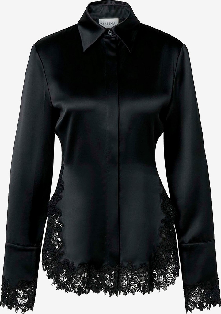 By Malina - Skjorte Malou Satin Lace Hem Shirt - Sort