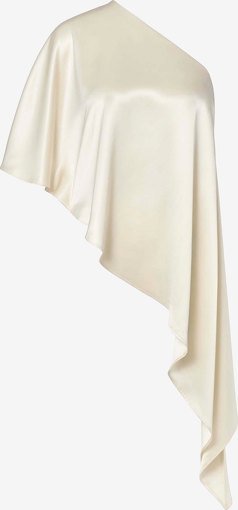 By Malina - Bluse Aria One Shoulder Asymmetric Satin Blouse - Hvid