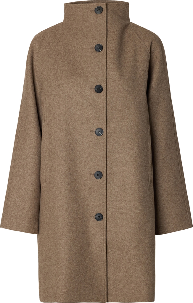 Selected Slwziavinni Wool Blend Coat Noos Kvinde Fallen Rock/melange Overgangsjakker Str 44 - hos Magasin