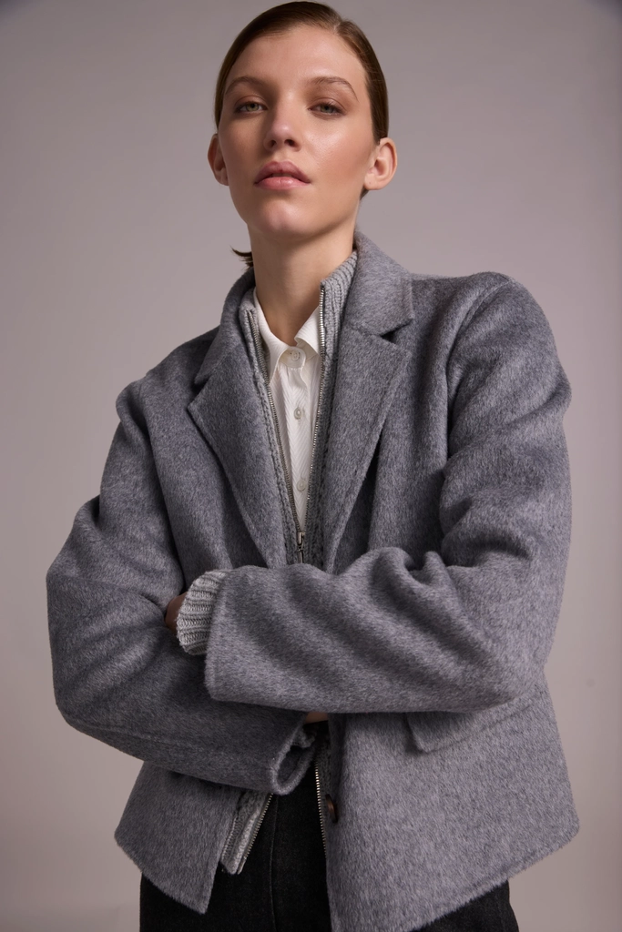 lava short wool jacket, grey melange