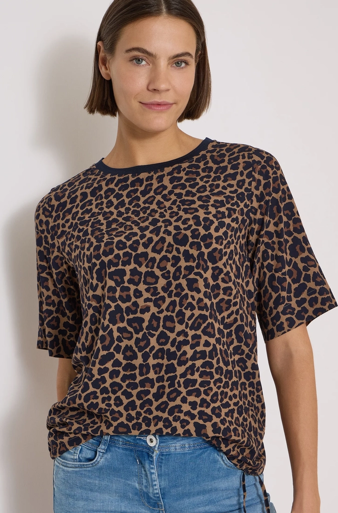 cecilshort-sleeved blouse-style top with leopard print - bluse - creamy mocha