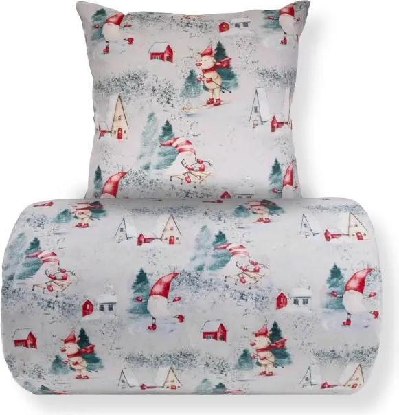 julesengetøj 140x200 cm - 100% bomuld - gråt med nisse design