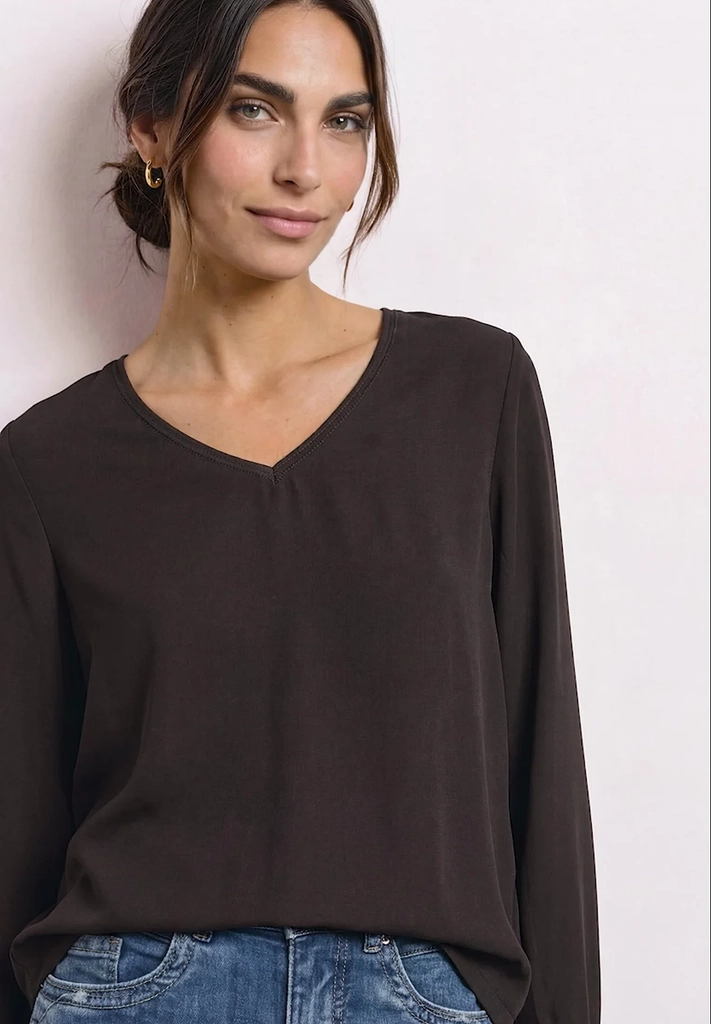 street onelangarm shirt mit v-neck und strukturmix - bluse - black coffee