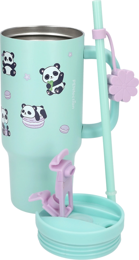 Depesche To Go Krus Med Sugerør Panda Turquoise 470 Ml Termokrus