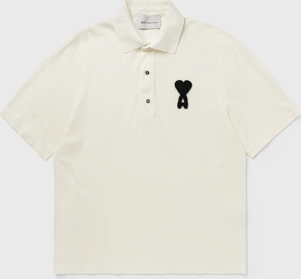 boxy fit polo with ami de coeur knitted patch